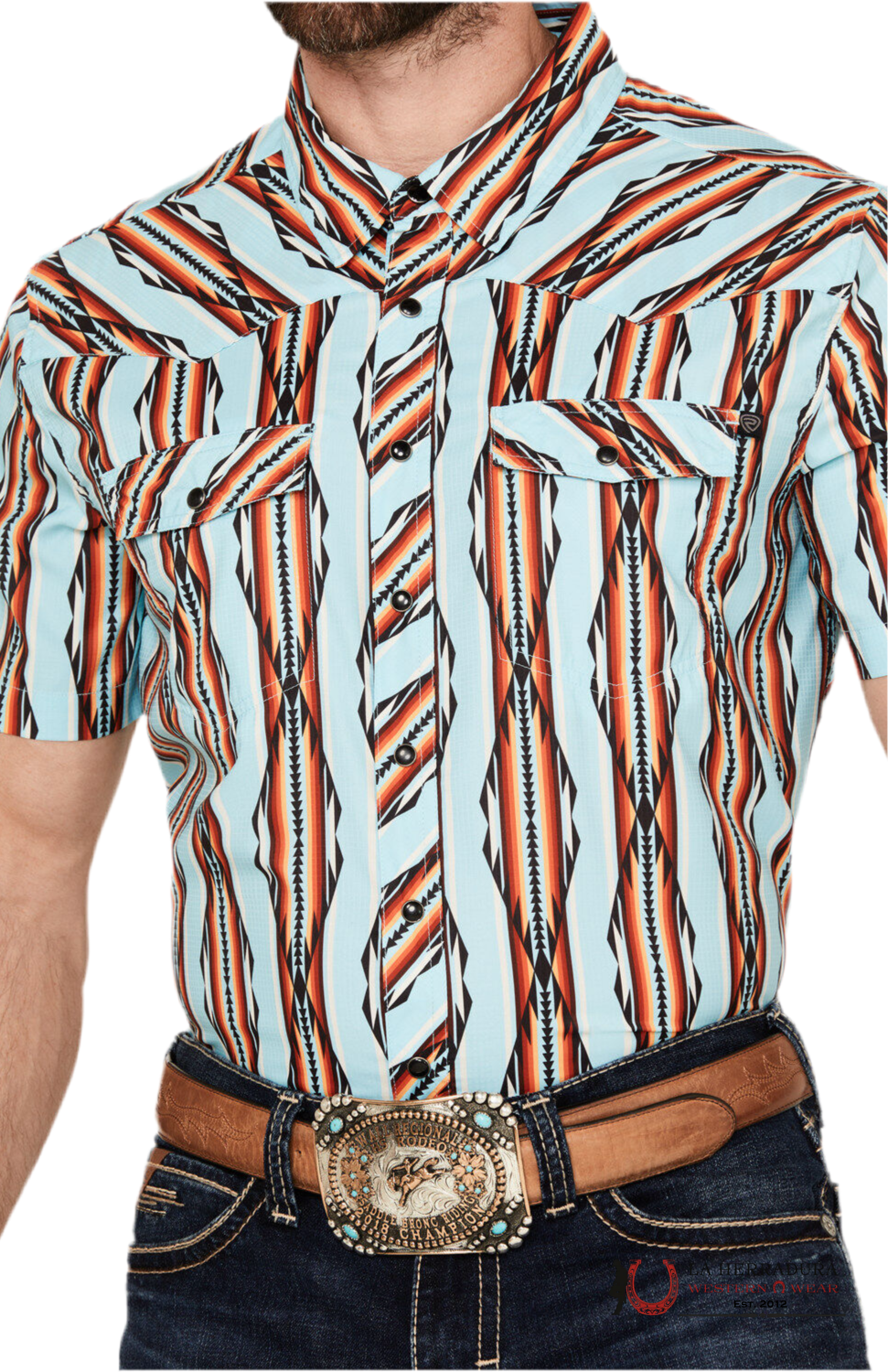 ROCK&ROLL ORANGE BRIGHT TURQUOISE AZTEC SNAP SHORT SLEEVE BMN3S04225 ROPA HOMBRES