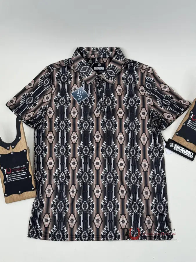 Rock&Roll Polo Black Aztec Snap Short Sleeve 5031 Ropa Hombres