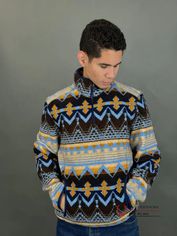 Rock & Roll Powder Blue Aztec Printed Berber Pullover Ropa Hombres