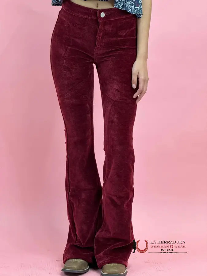 Rock&Roll Red Corduroy Button Flare Jeans Women