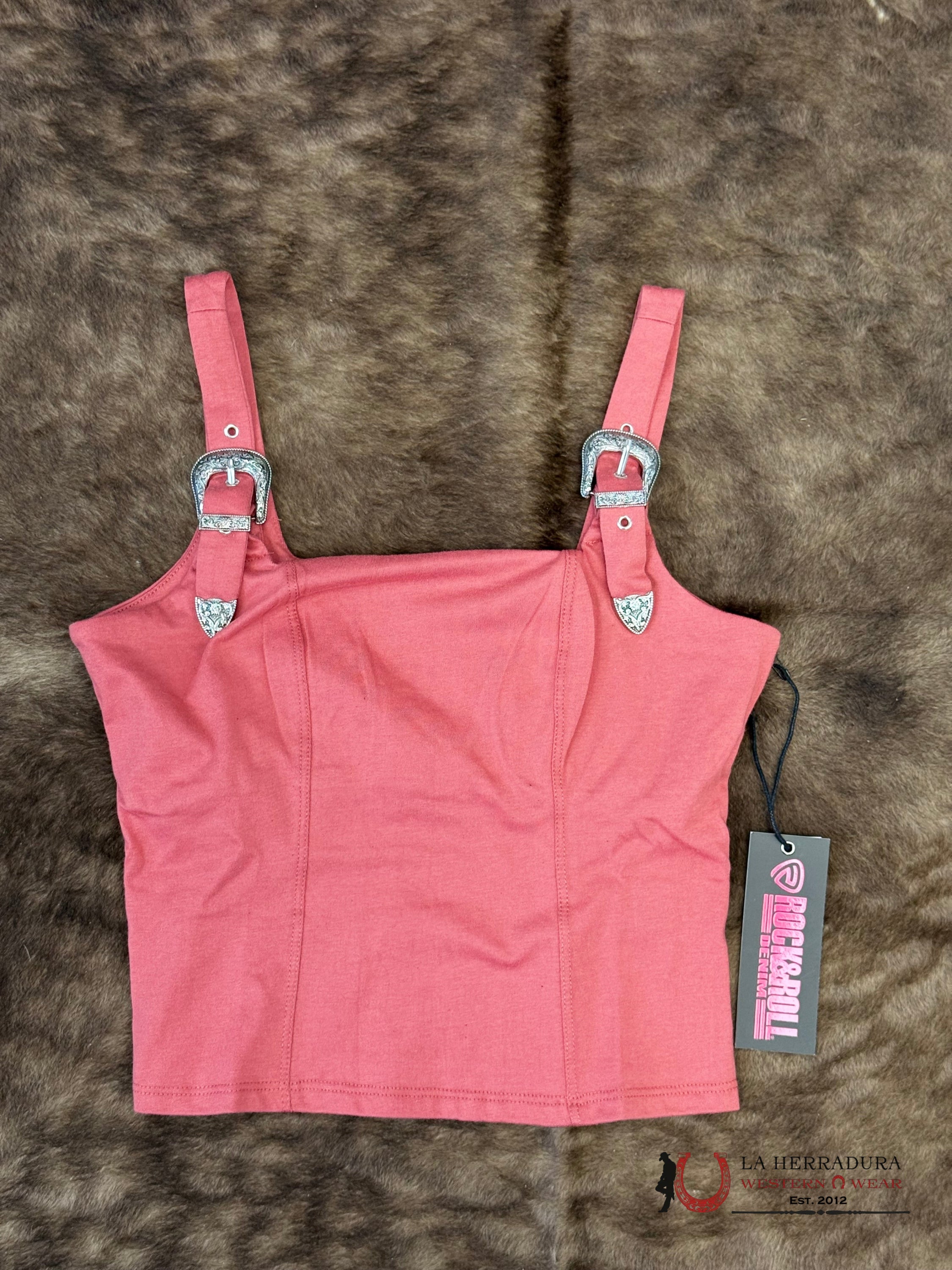 Rock&Roll Rose/Mauve Square Neck Tank With Buckles Shirt - 6283 ROPA MUJERES