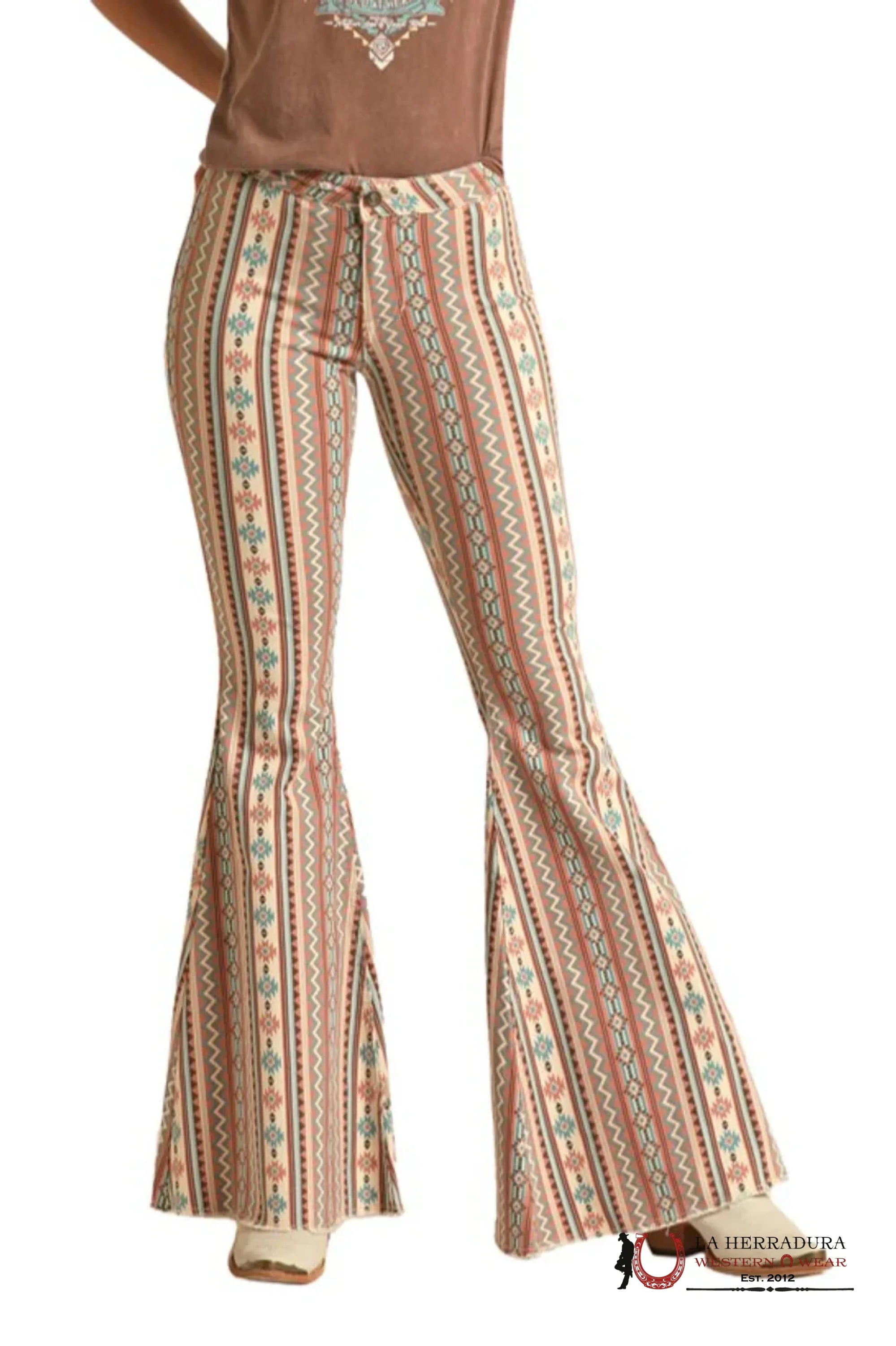 ROCK&ROLL ROSE/MAUVE STRIPE AZTEC BELL BOTTOM 3952 ROCK&ROLL JEANS WOMEN
