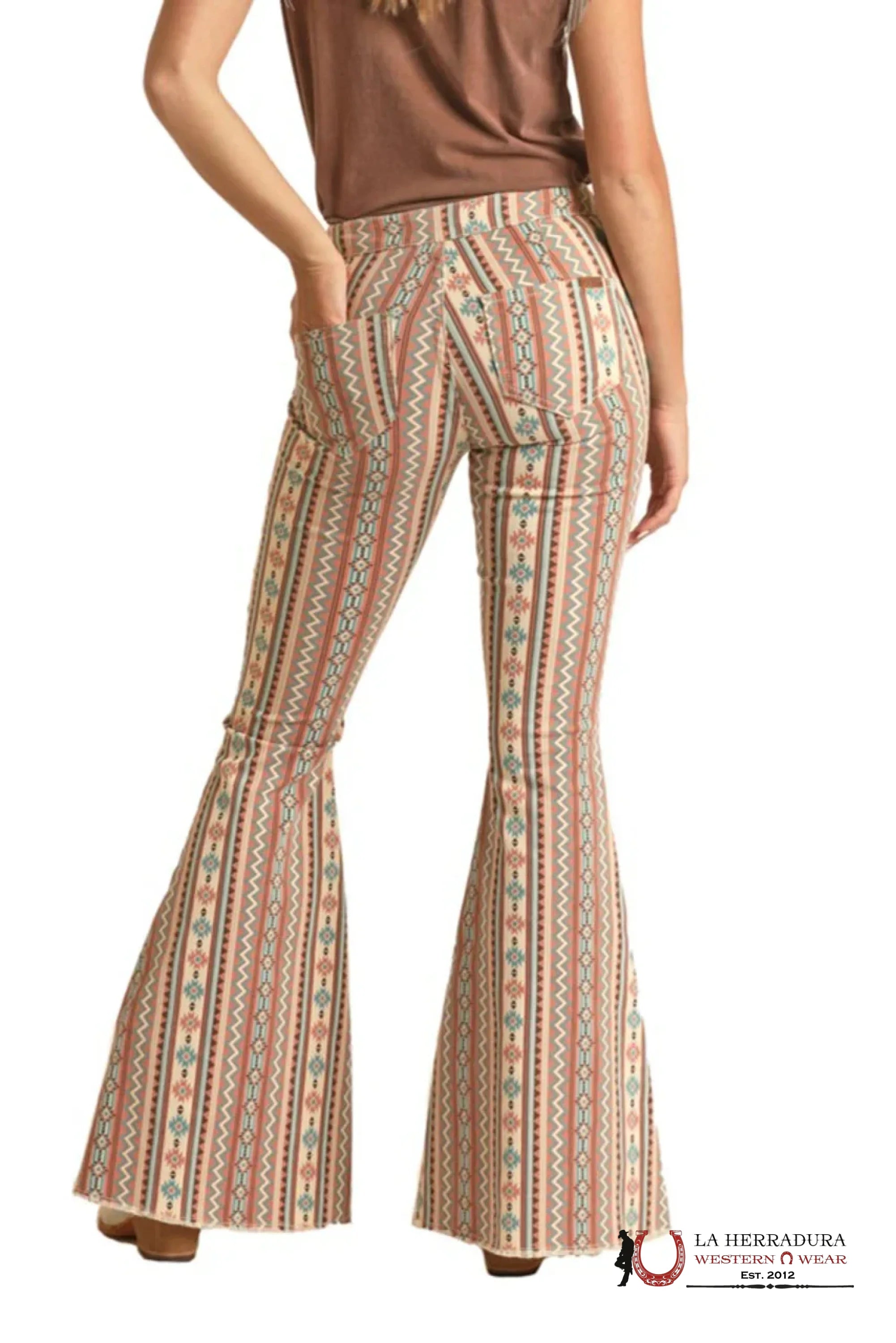 ROCK&ROLL ROSE/MAUVE STRIPE AZTEC BELL BOTTOM 3952 ROCK&ROLL JEANS WOMEN