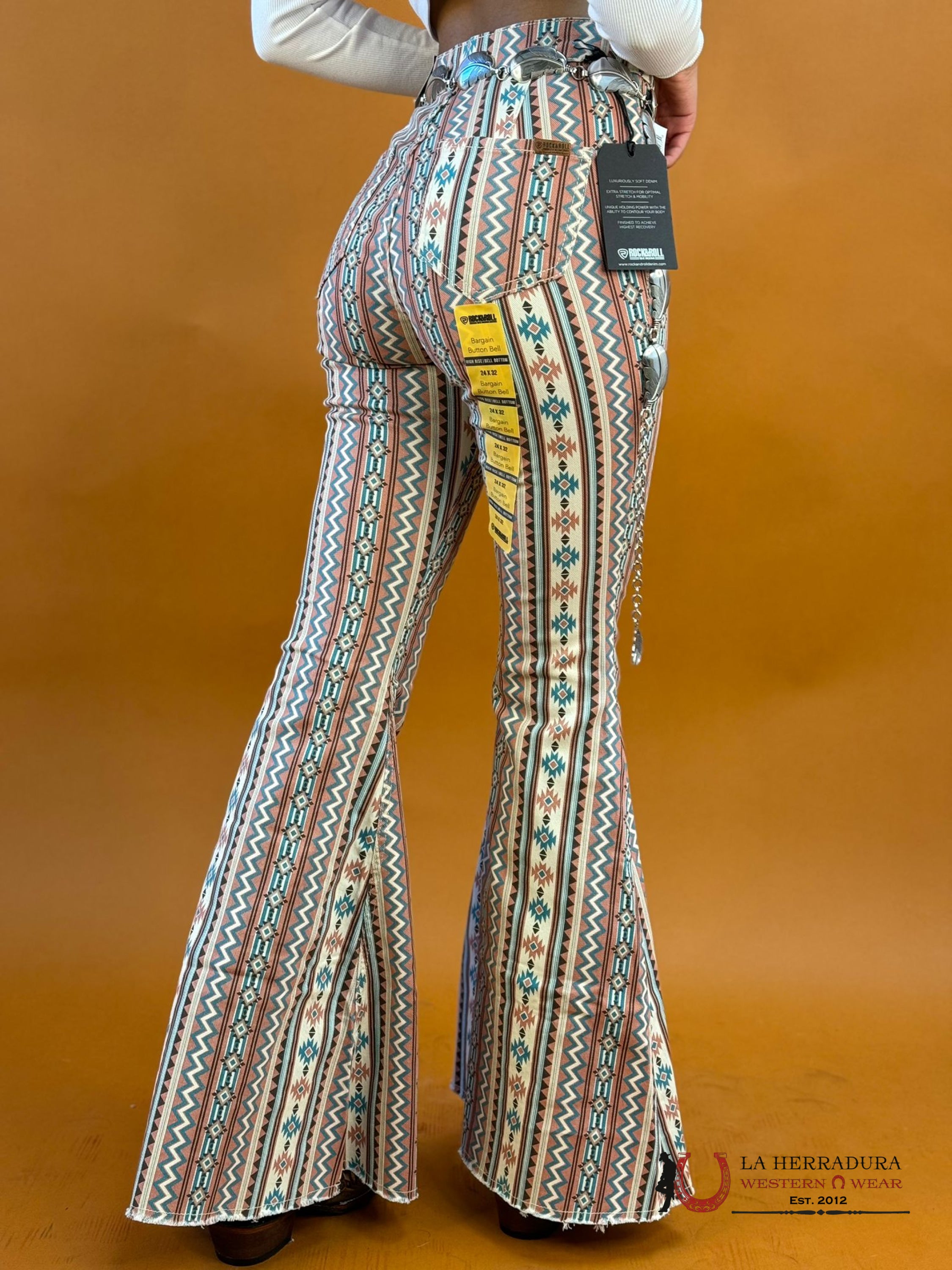 Rock&Roll Rose/Mauve Stripe Aztec Bell Bottom 3952 Jeans Women