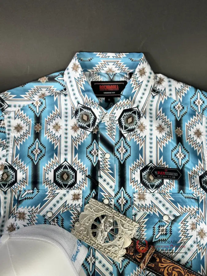 Rock&Roll Short Sleeve Aztec Turquoise Blue Ropa Hombres