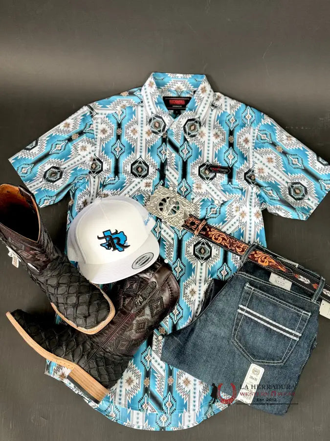 Rock&Roll Short Sleeve Aztec Turquoise Blue Ropa Hombres