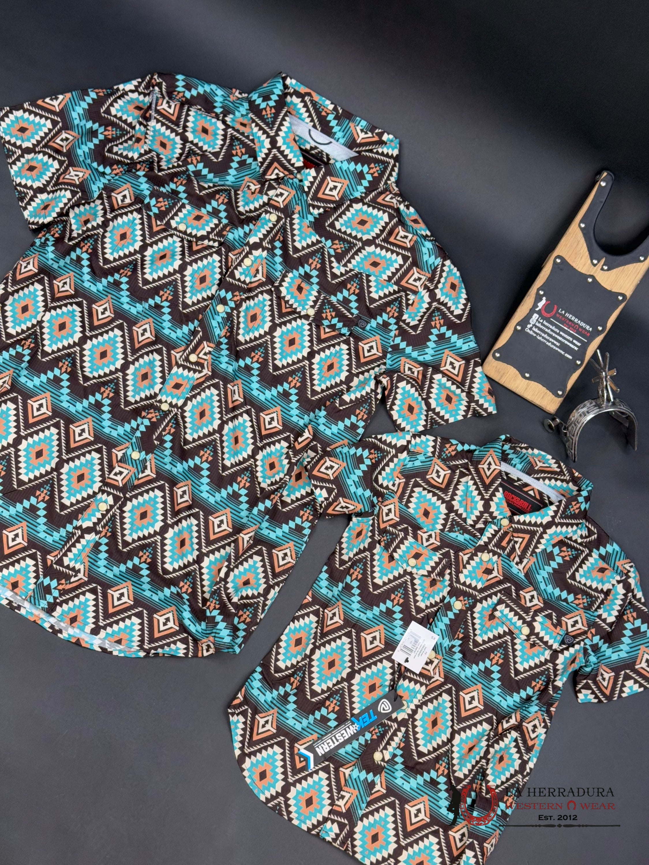 Rock&Roll Short Sleeve Dark Brown Aztec Print Ropa Hombres