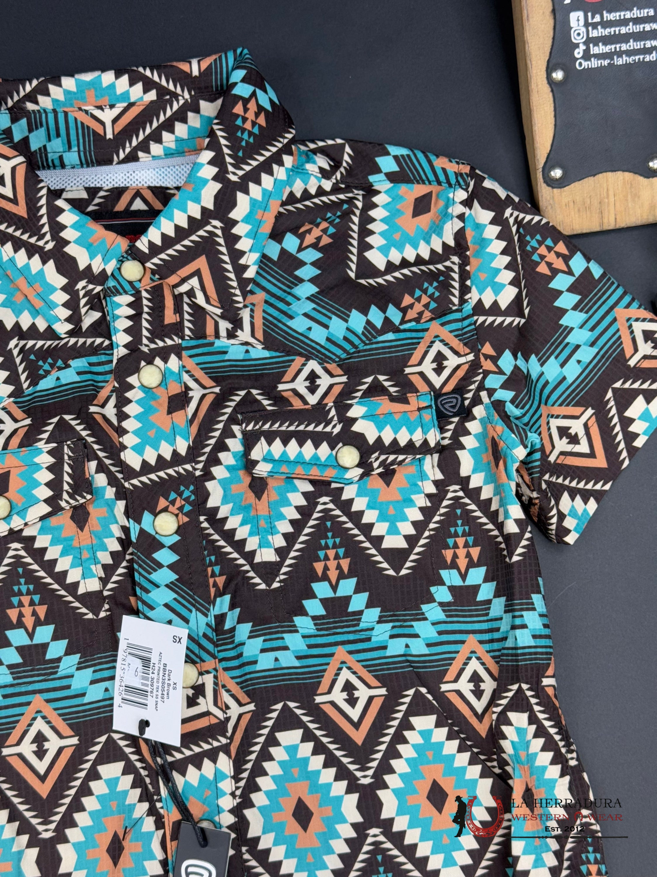 Rock&Roll Short Sleeve Dark Brown Aztec Print Ropa Hombres