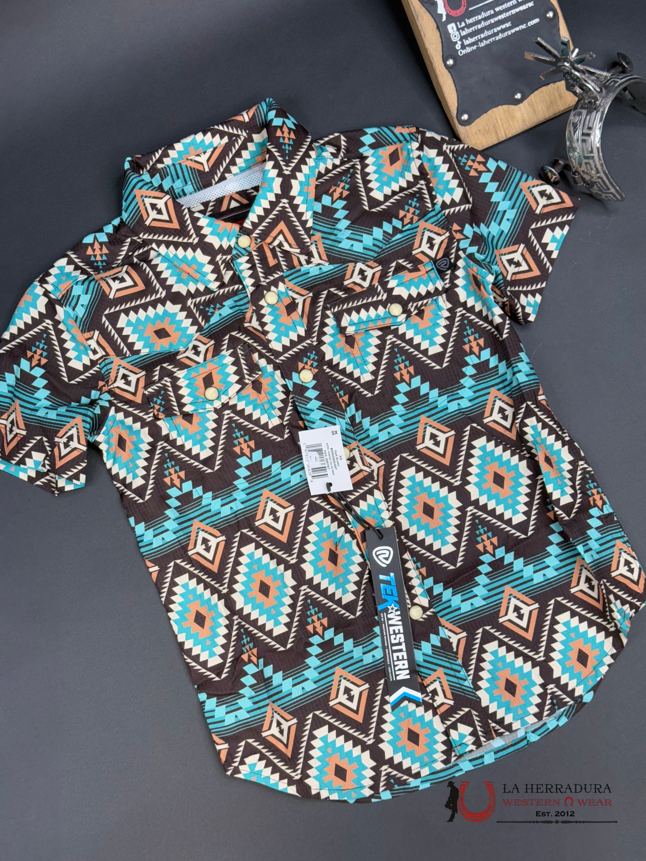 Rock&Roll Short Sleeve Dark Brown Aztec Print Ropa Hombres