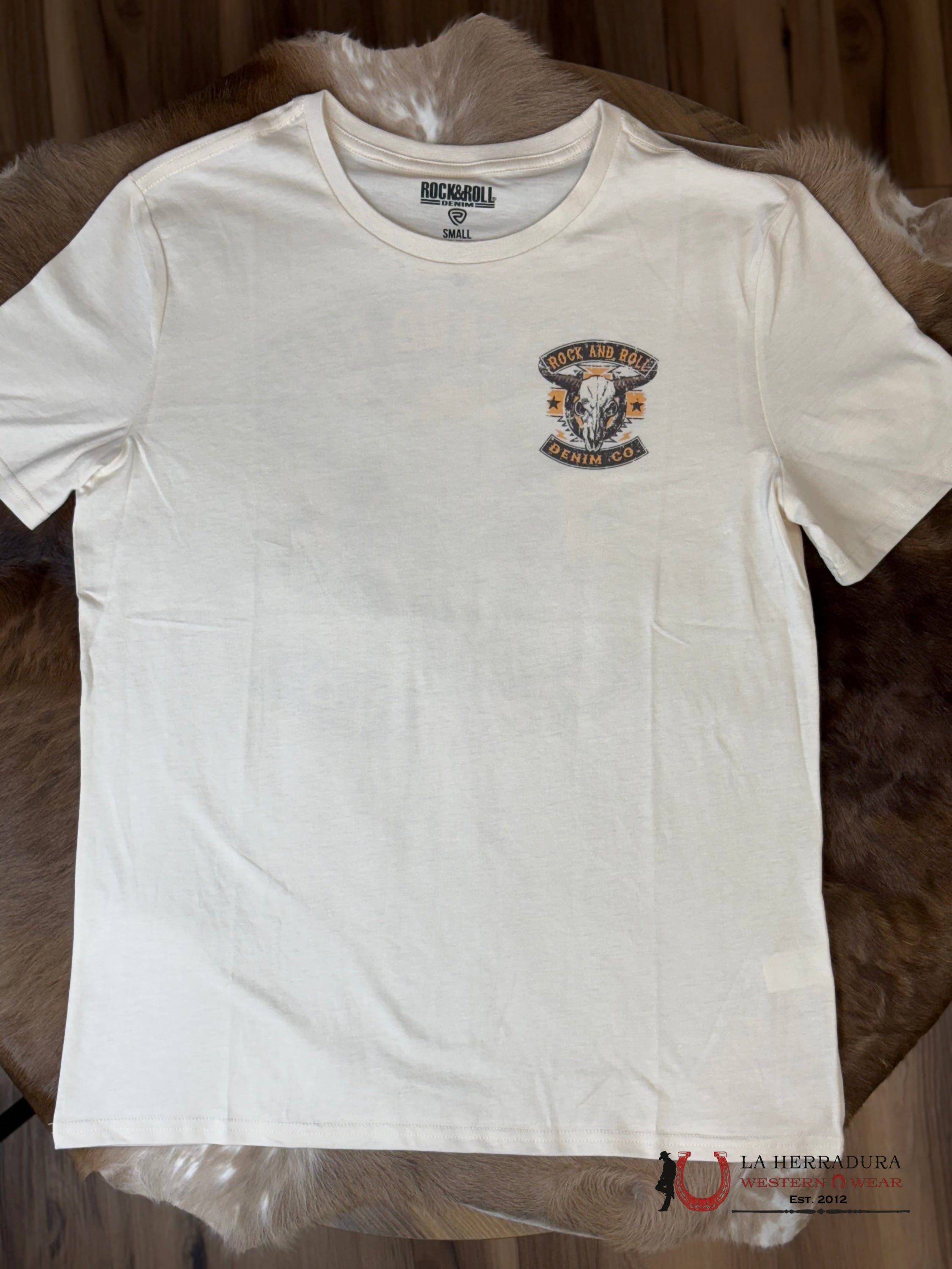 Rock&Roll Short Sleeve Natural Cream With Longhorn Skull Graphic Tee ROPA HOMBRES