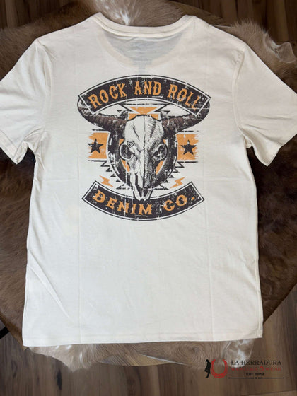 Rock&Roll Short Sleeve Natural Cream With Longhorn Skull Graphic Tee -BU21T06068