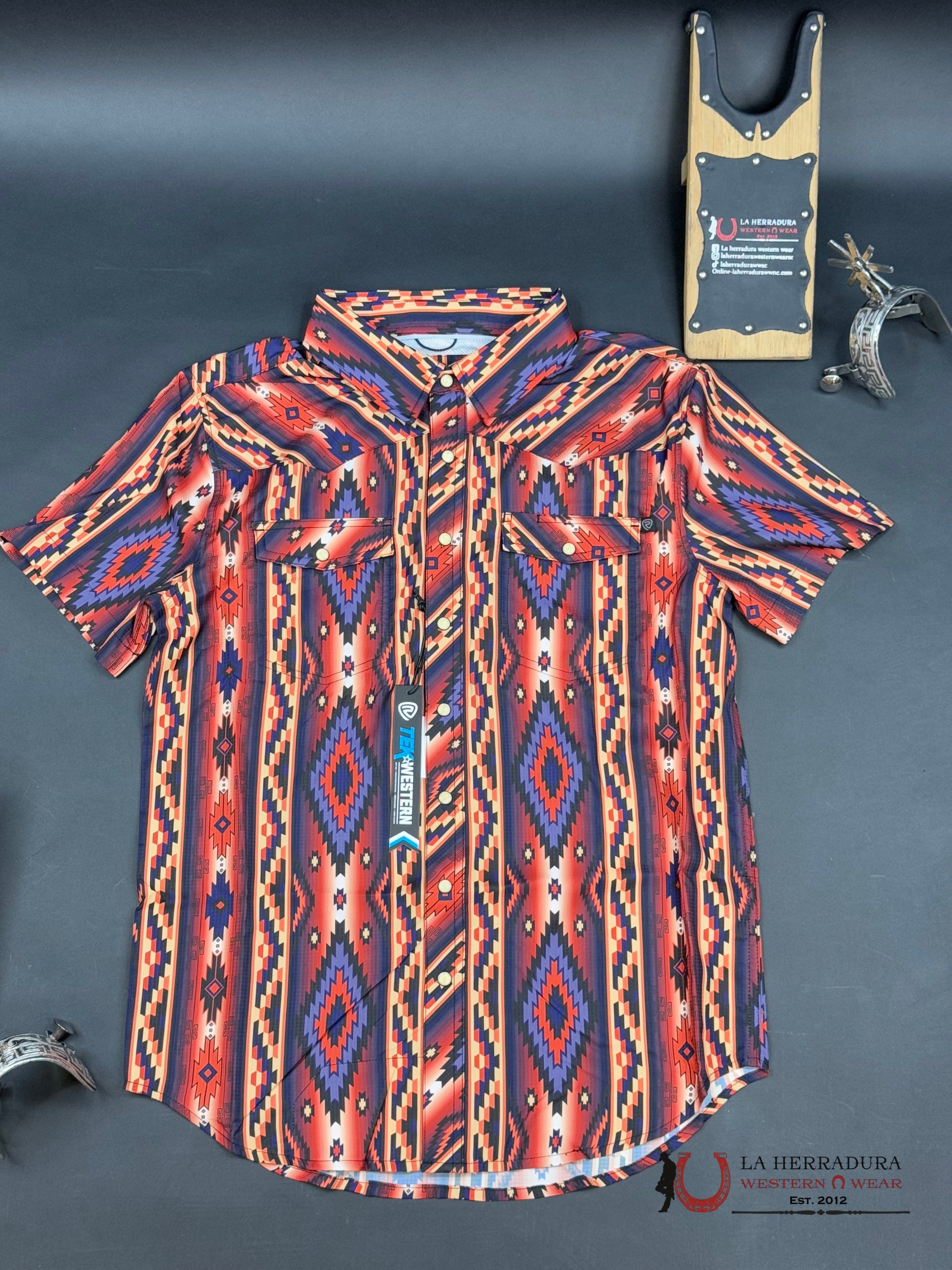 Rock&Roll Short Sleeve Rust Aztec Print Ropa Hombres