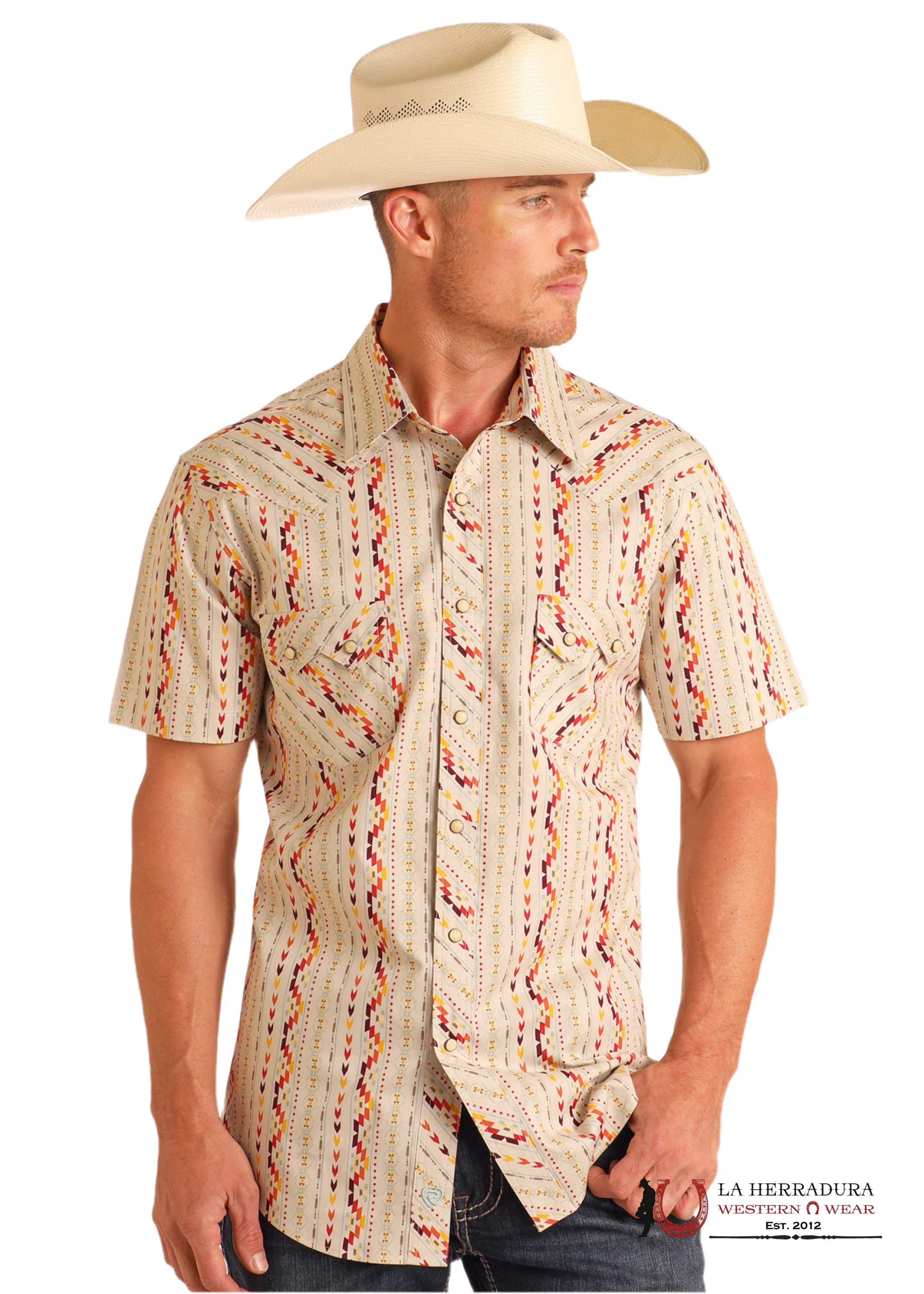 ROCK&ROLL SHORT SLEEVE SHIRT AZTEC STRIPE PRINT BUTTON UP - 5844 ROPA HOMBRES