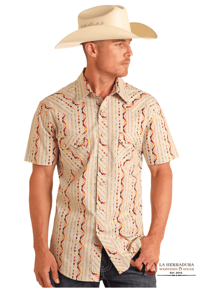 ROCK&ROLL SHORT SLEEVE SHIRT AZTEC STRIPE PRINT BUTTON UP - BMN3S05844