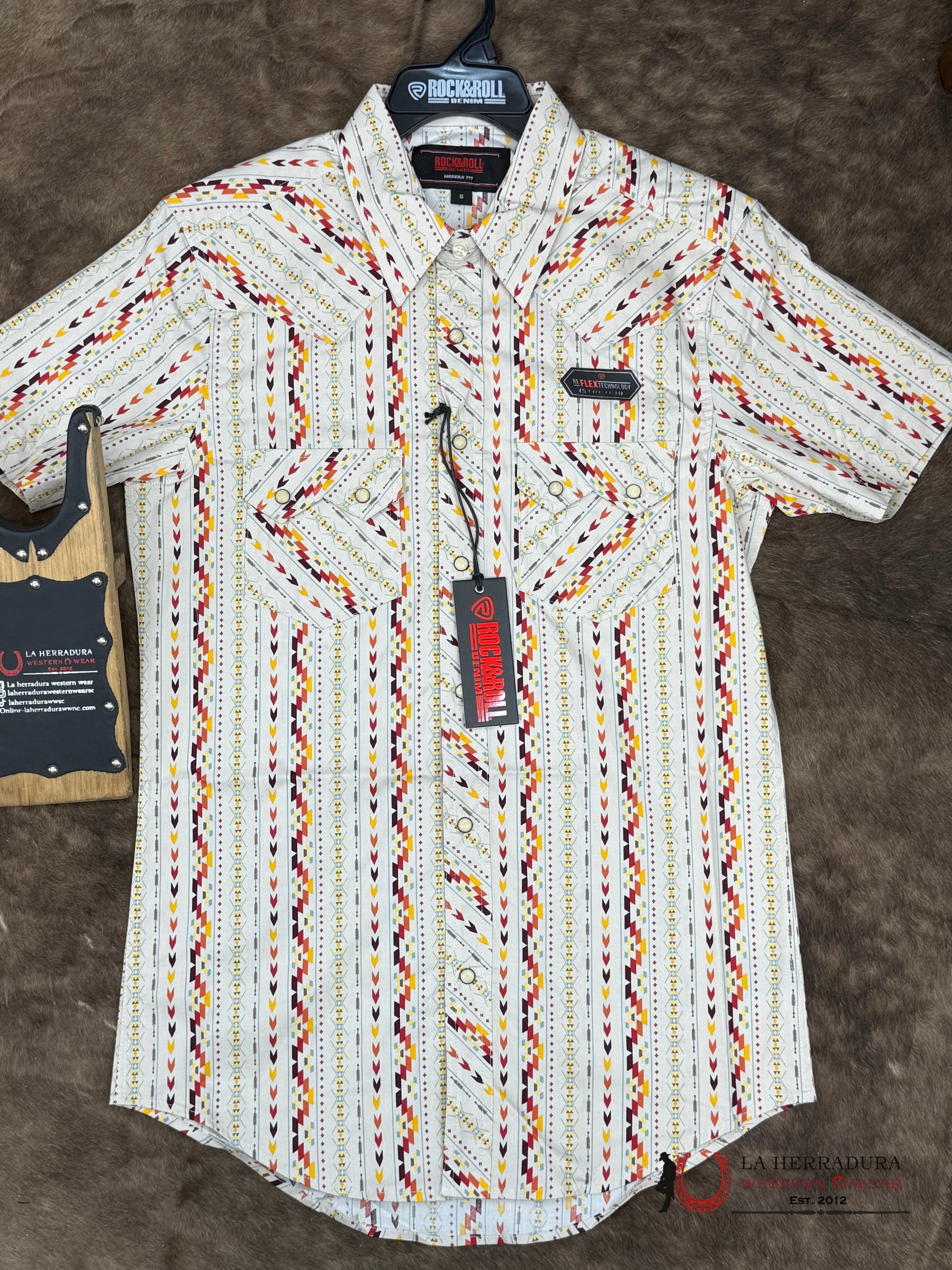 ROCK&ROLL SHORT SLEEVE SHIRT AZTEC STRIPE PRINT BUTTON UP - 5844 ROPA HOMBRES