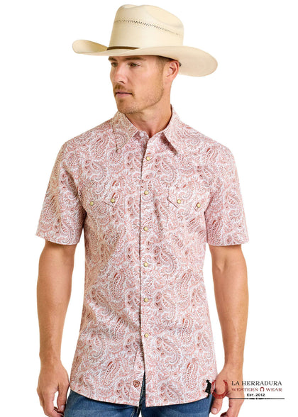 ROCK&ROLL SHORT SLEEVE SHIRT AZTEC STRIPE PRINT BUTTON UP - BMN3S06496