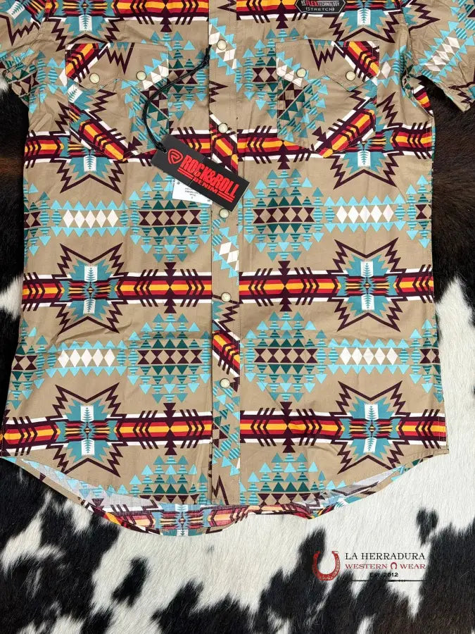 Rock&Roll Short Sleeve Snap Sand Ice Blue Aztec Ropa Hombres