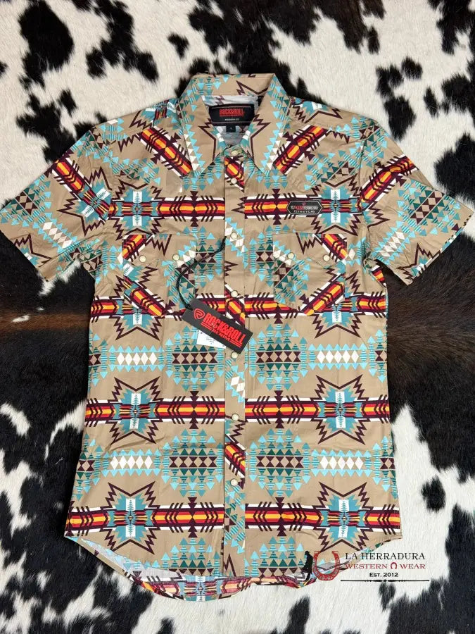 Rock&Roll Short Sleeve Snap Sand Ice Blue Aztec Ropa Hombres