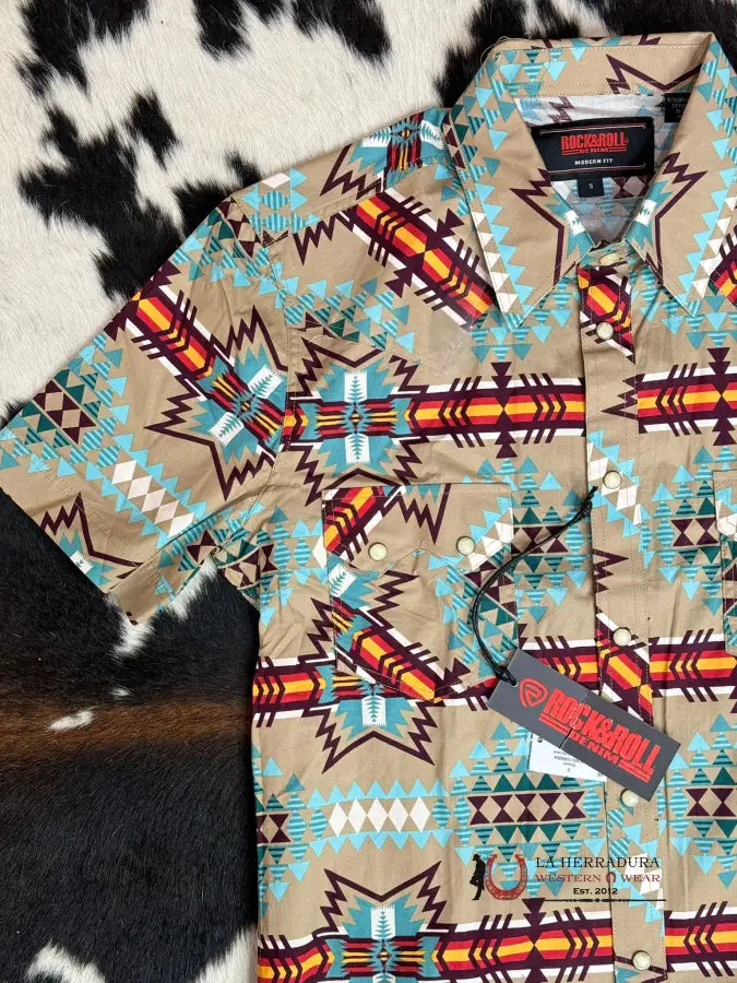 Rock&Roll Short Sleeve Snap Sand Ice Blue Aztec Ropa Hombres