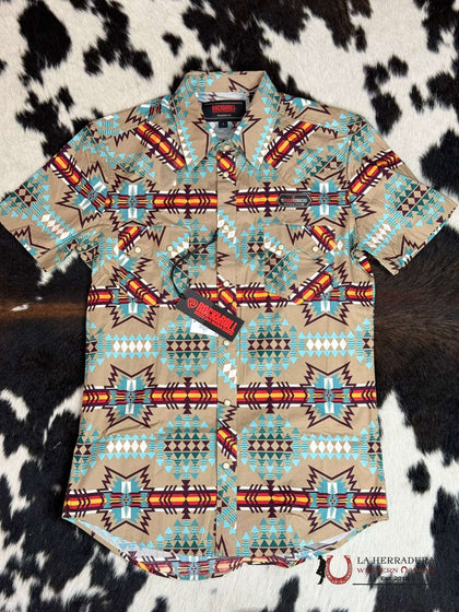 ROCK&ROLL SHORT SLEEVE SNAP SAND ICE BLUE AZTEC- T23304535