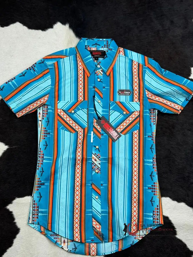 Rock&Roll Sky Blue Aztec Snap Short Sleeve Ropa Hombres