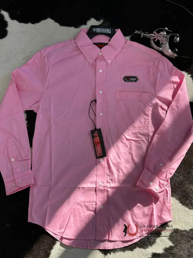 Rock&Roll Solid Pink Long Sleeve Shirt Ropa Hombres