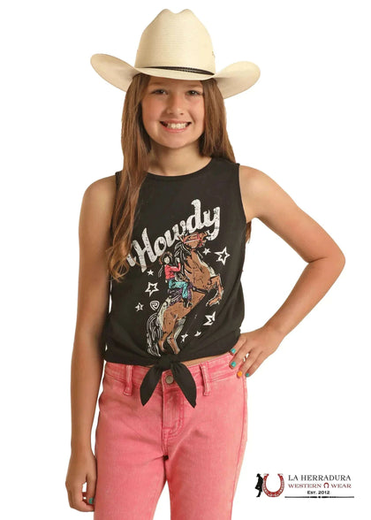 ROCK&ROLL T-SHIRT BLACK GRAPHIC TANK WITH TIE BG20T03623