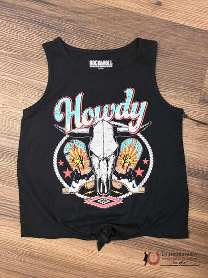 ROCK&ROLL T-SHIRT BLACK GRAPHIC TANK WITH TIE BG20T06104
