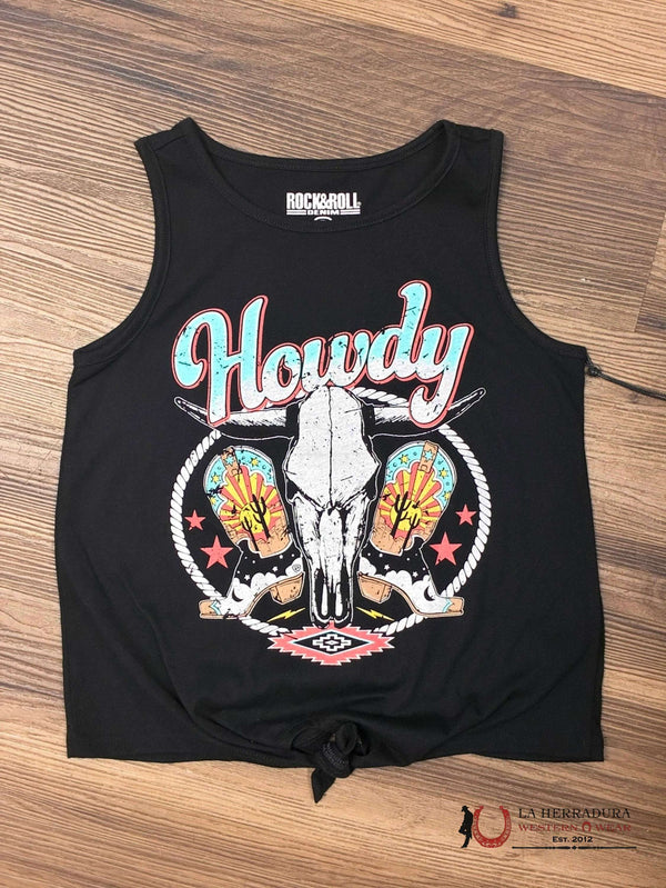 ROCK&ROLL T-SHIRT BLACK GRAPHIC TANK WITH TIE BG20T06104