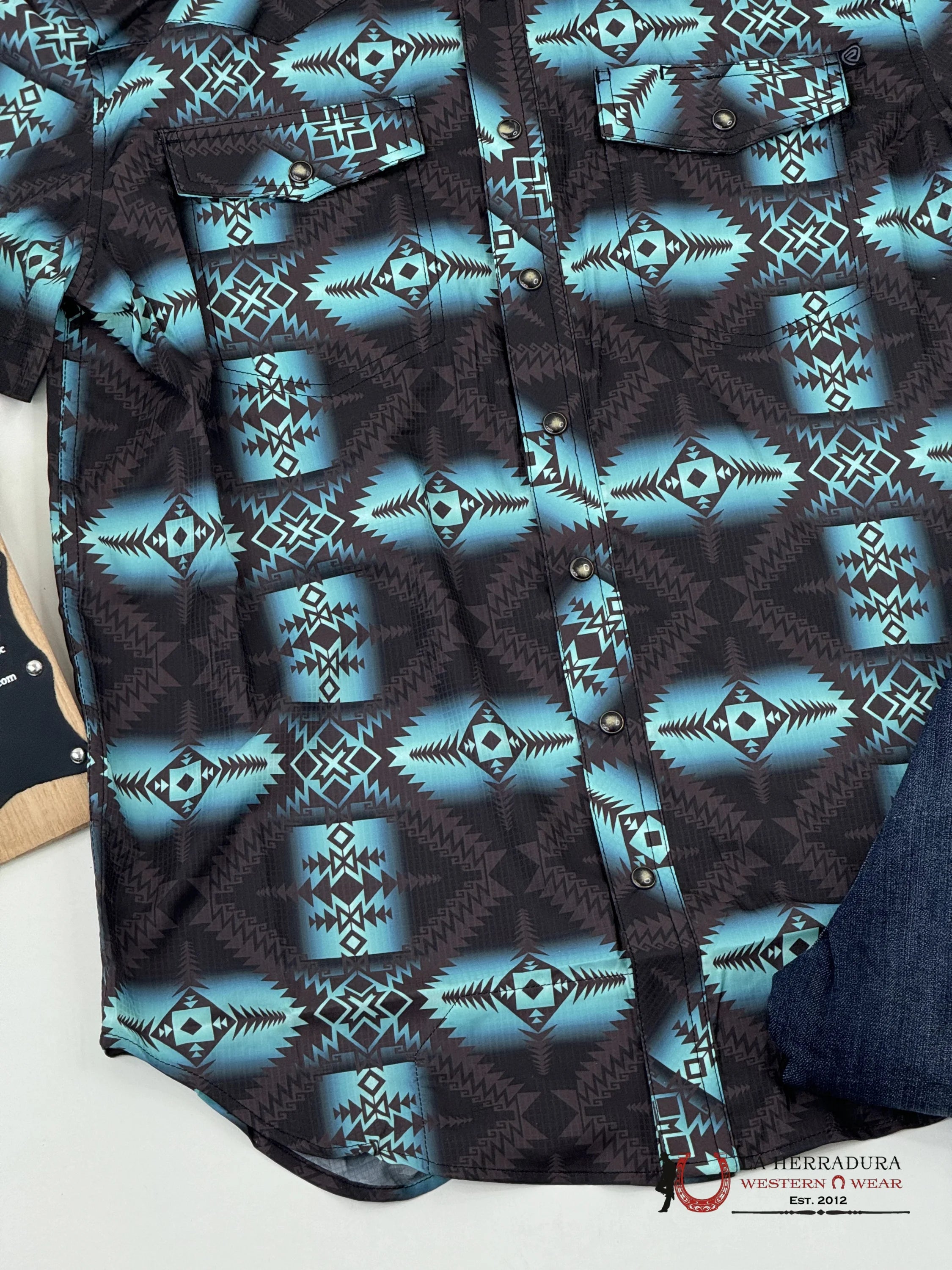 Rock&Roll Teal Aztec Snap Short Sleeve 4808 Ropa Hombres