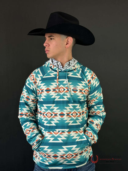 SUDADERA CON CAPUCHA DE ALTO RENDIMIENTO ESTAMPADA EN COLOR AZUL TEAL PARA HOMBRE ROCK & ROLL BM94T02082
