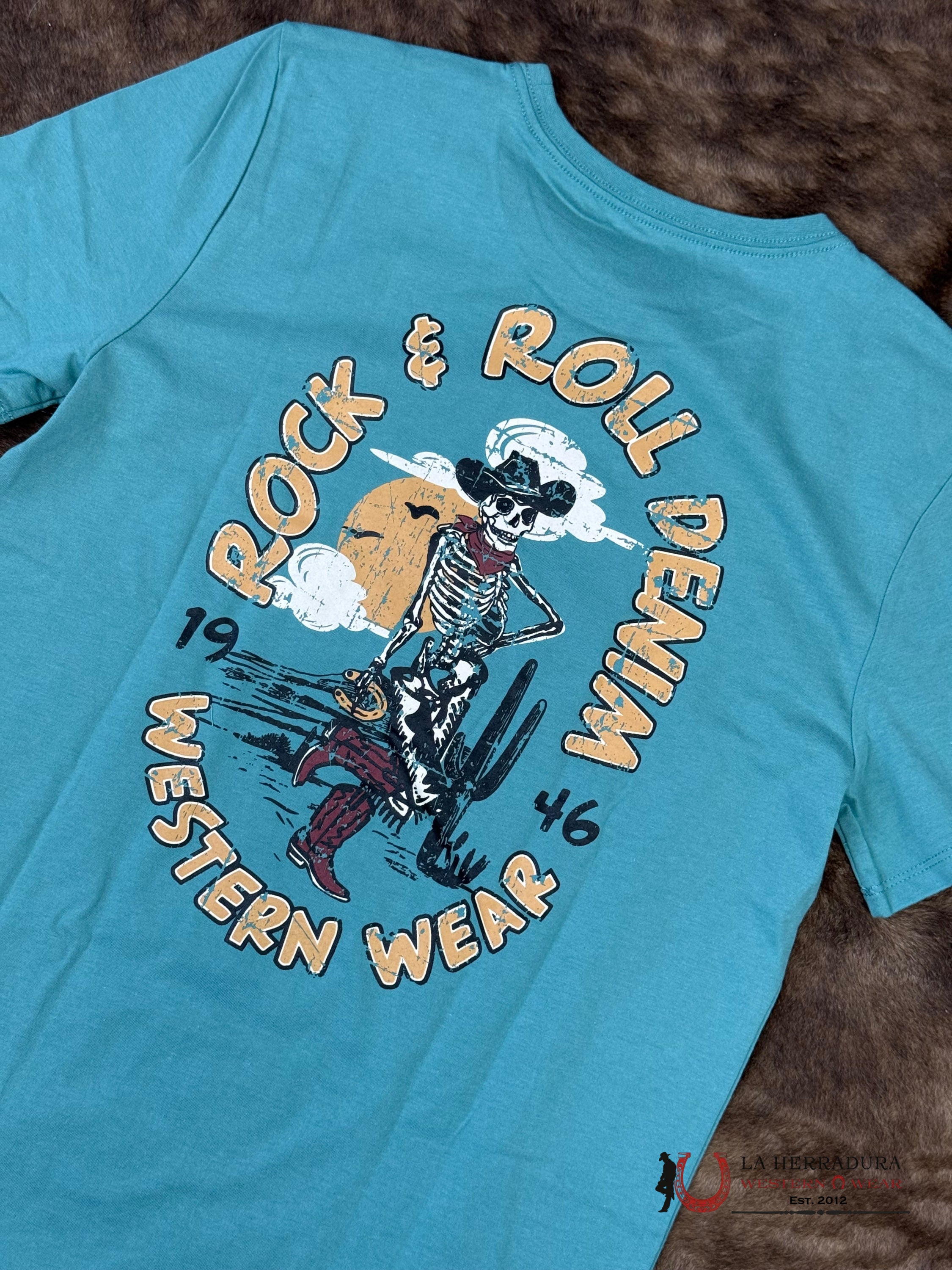 Rock&Roll Teal Skeleton Graphic T-Shirt Men - 6777 ROPA HOMBRES