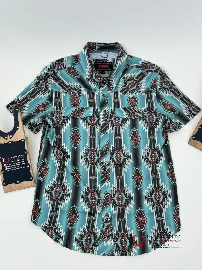 Rock&Roll Turquoise Aztec Snap Short Sleeve 4804 Ropa Hombres