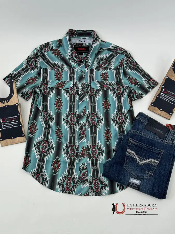 Rock&Roll Turquoise Aztec Snap Short Sleeve 4804 Ropa Hombres