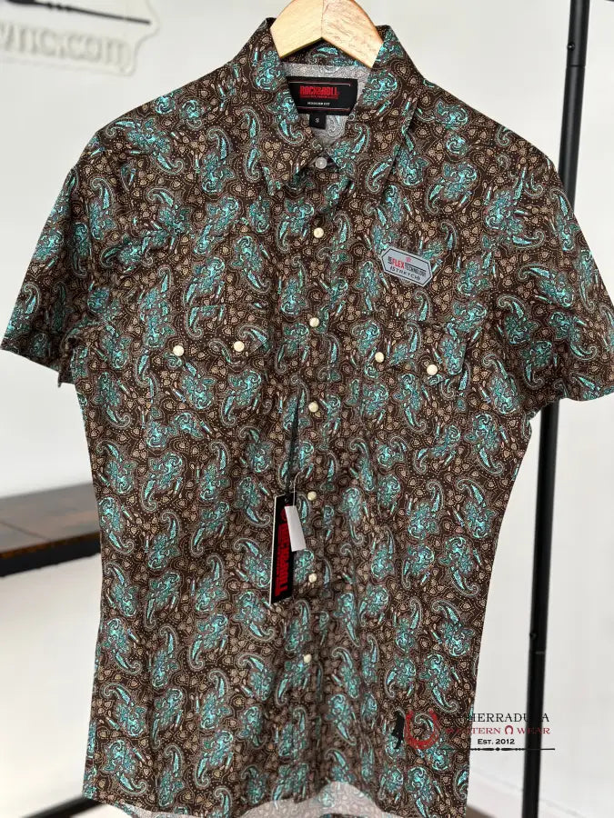 Rock&Roll Turquoise Paisley Snap Short Sleeve Shirt 3940 Ropa Hombres