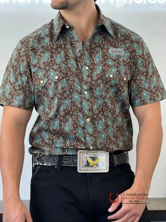 Rock&Roll Turquoise Paisley Snap Short Sleeve Shirt 3940 Ropa Hombres