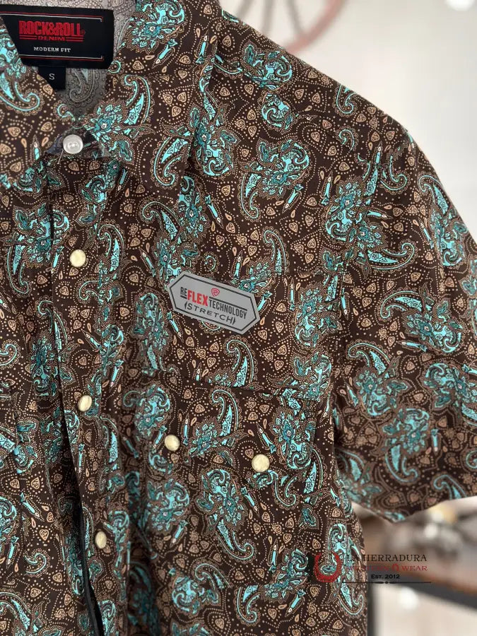 Rock&Roll Turquoise Paisley Snap Short Sleeve Shirt 3940 Ropa Hombres