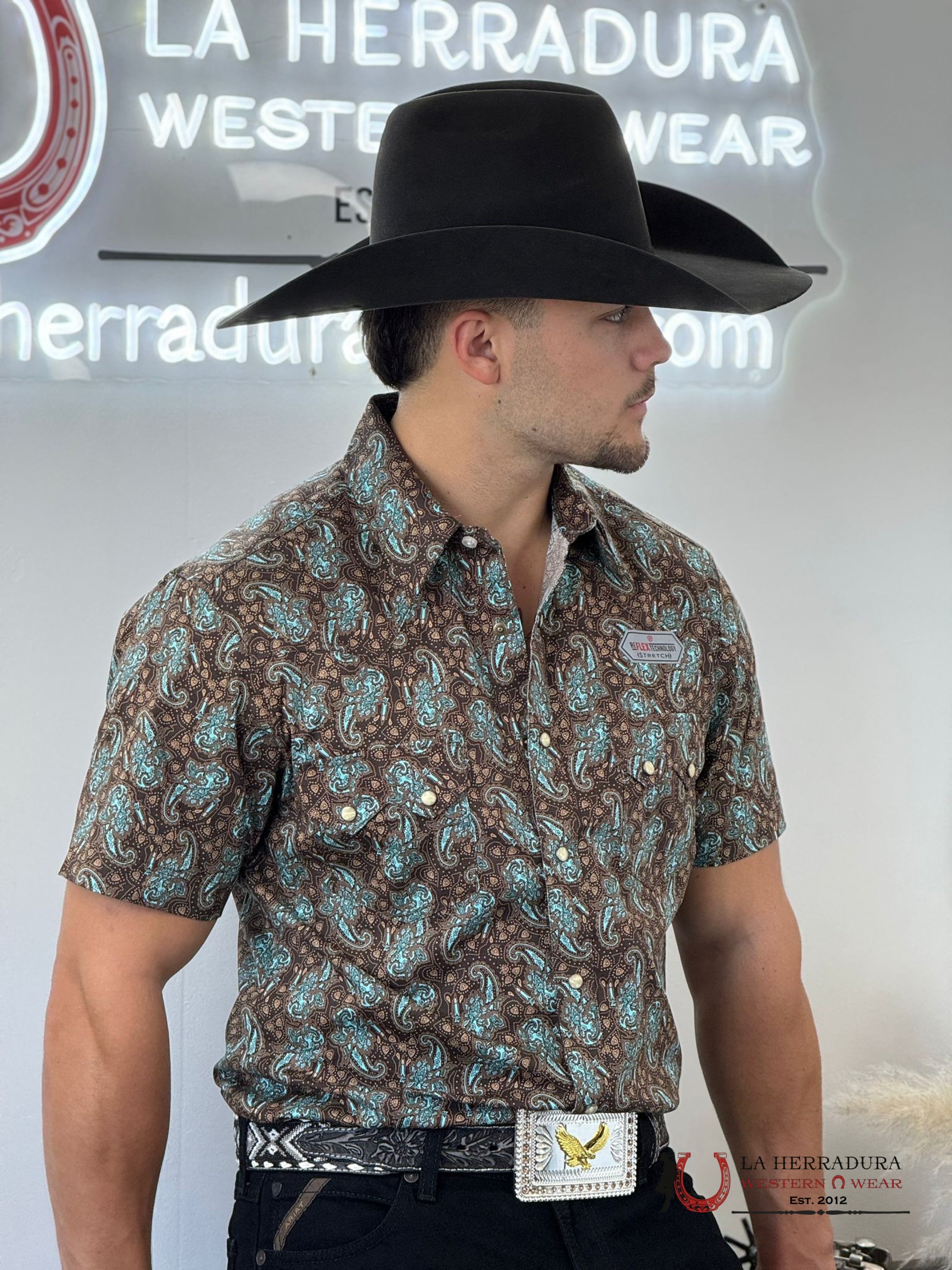 Rock&Roll Turquoise Paisley Snap Short Sleeve Shirt 3940 Ropa Hombres