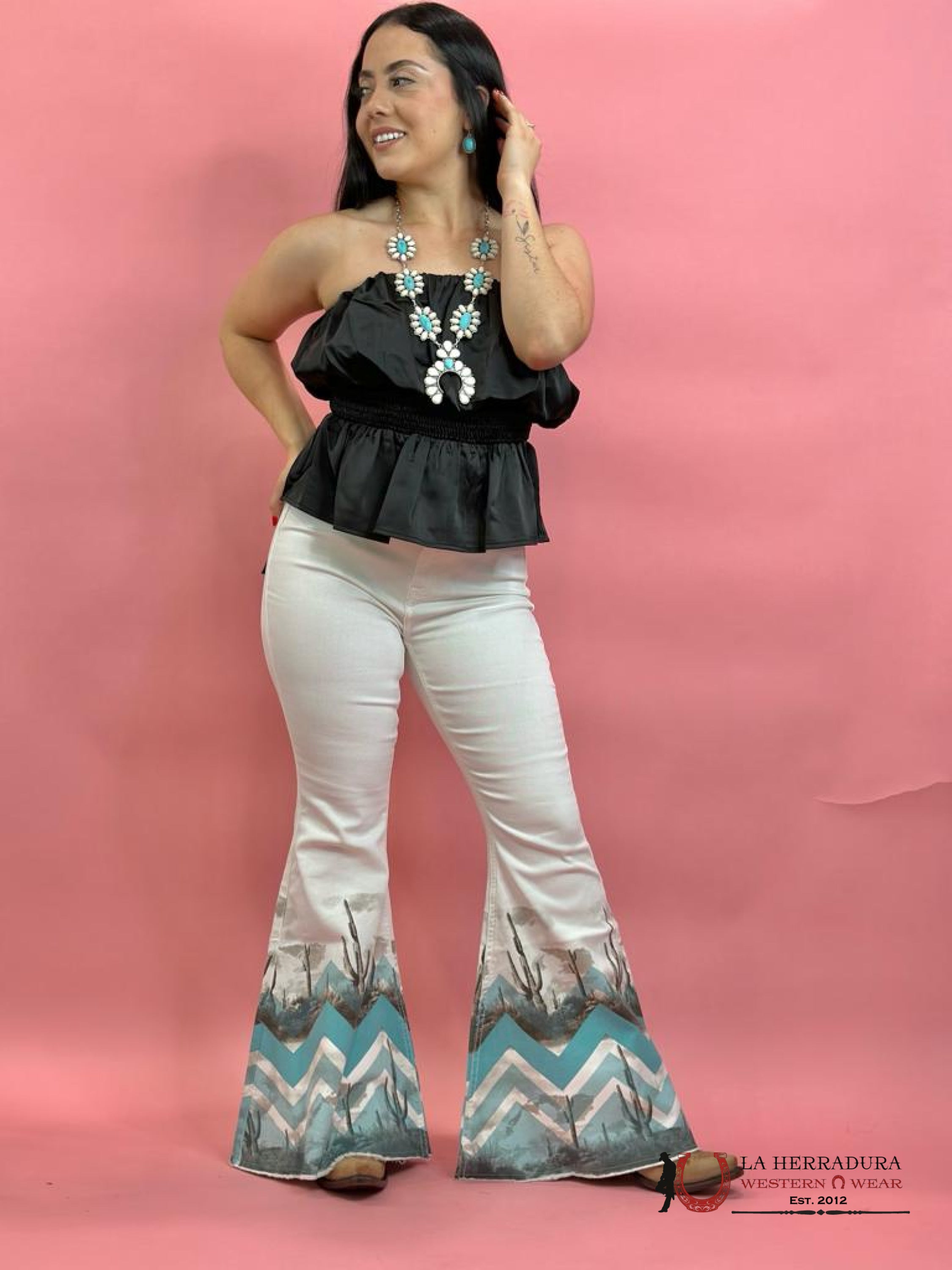 Rock&Roll White Bargain Button Bell High Rise Jeans Women