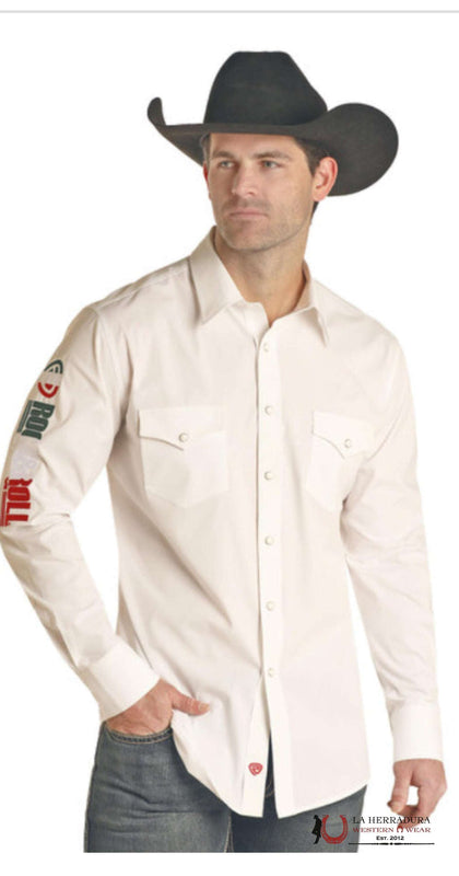 CAMISA BLANCA ROCK&ROLL LETRAS MÉXICO- RRMSOSROZY