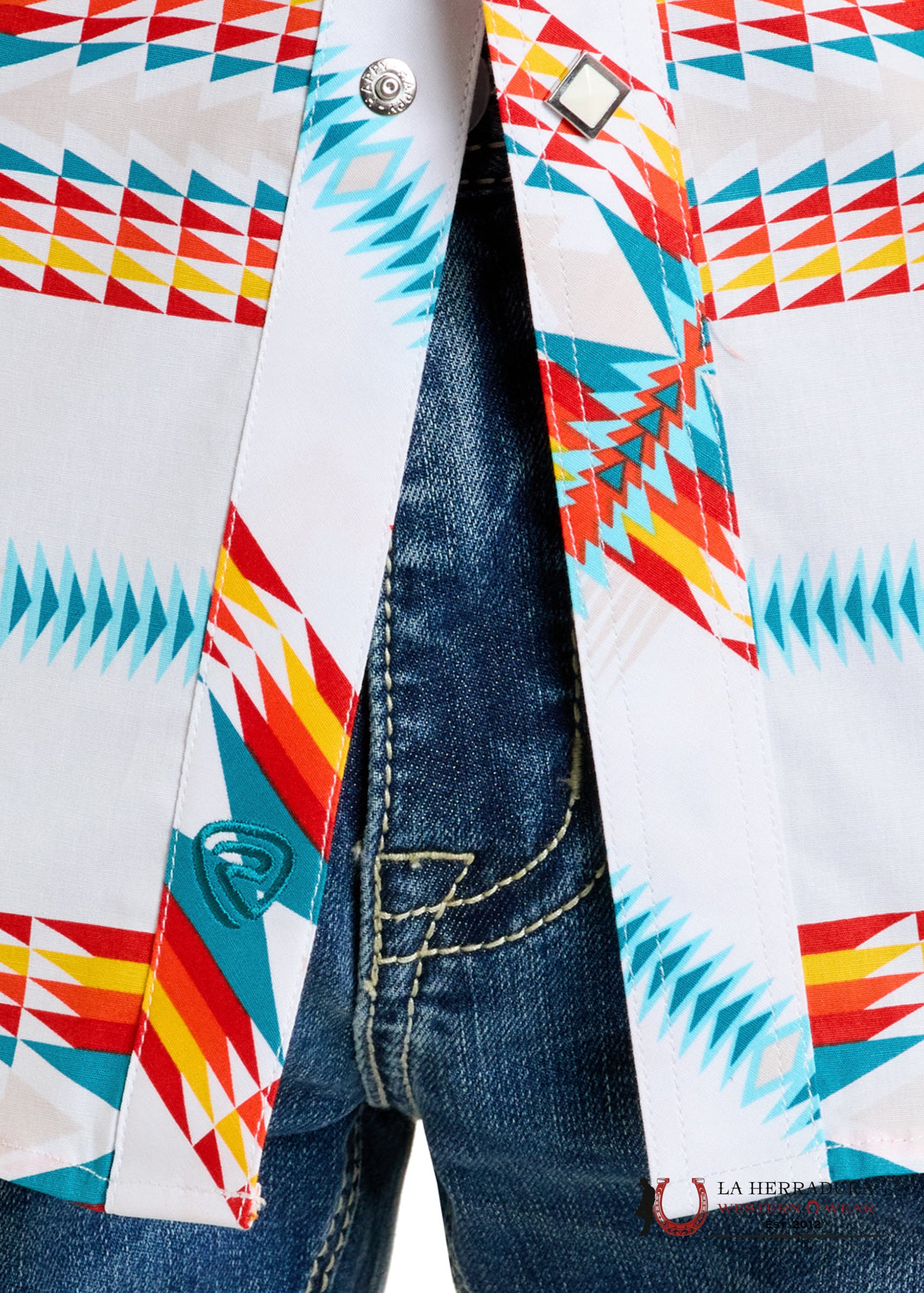 Rock&roll White Short Sleeve With Multi Aztec Color Print Shirt - 6488 ROPA HOMBRES