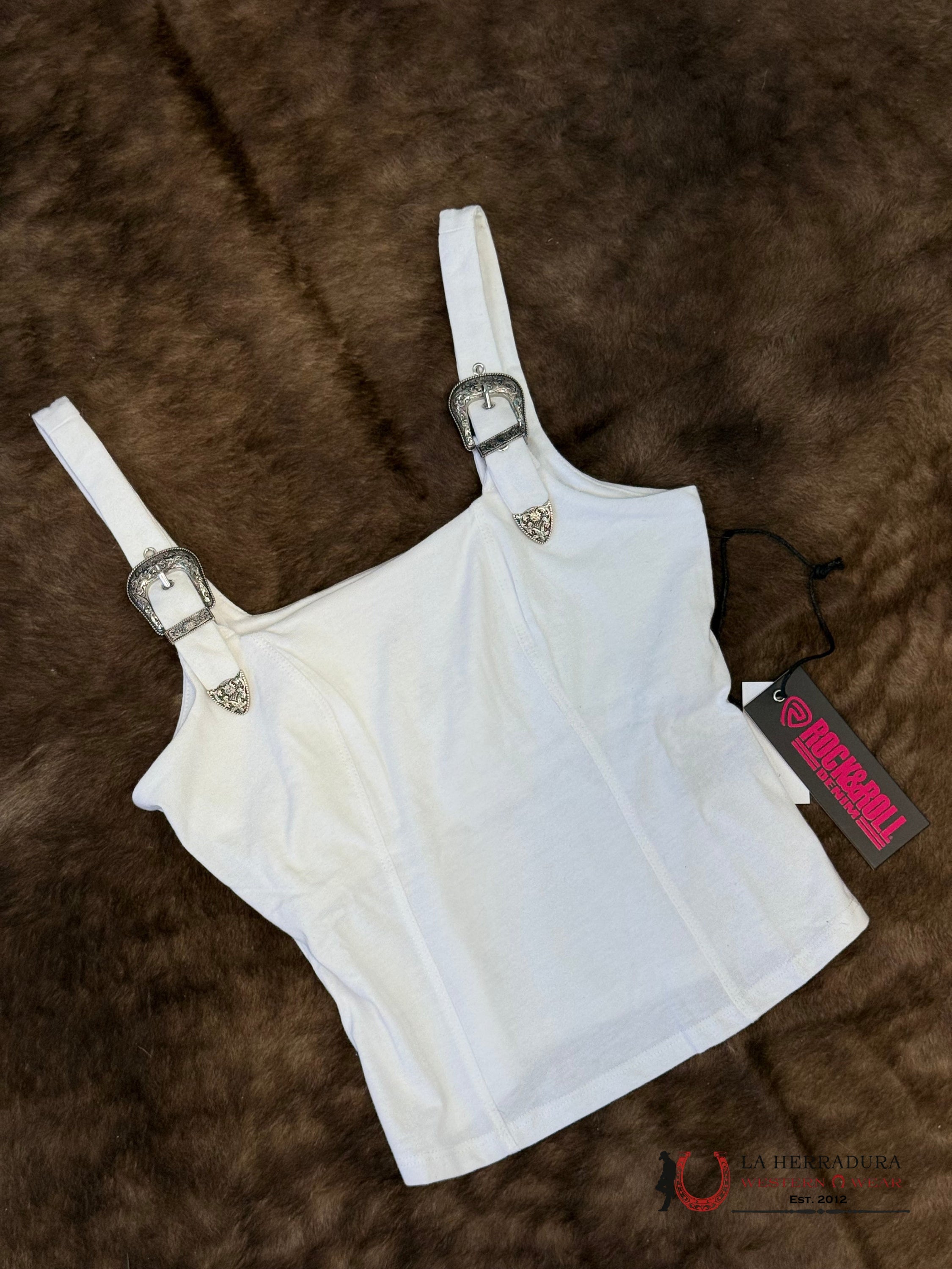 Rock&Roll White Square Neck Crop Top Shirt - 3905 ROPA MUJERES