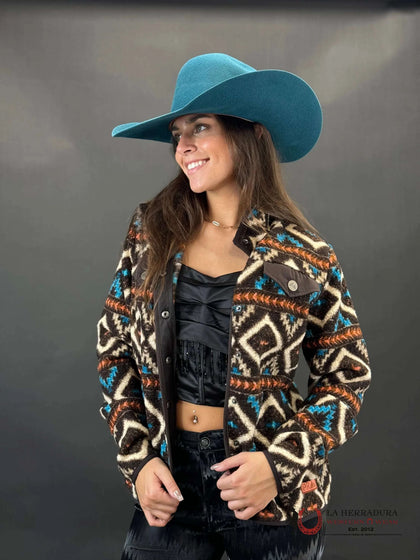 ROCK&ROLL WOMEN DARK BROWN AZTEC BERBER JACKET DW92C01511
