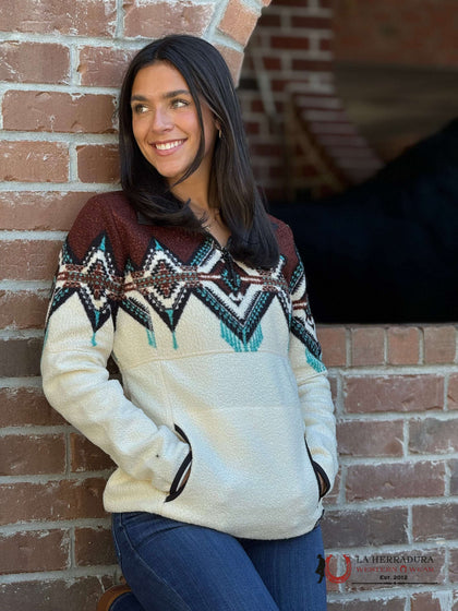 ROCK&ROLL WOMEN DARK BROWN BORDER BERBER PULLOVER JACKET DW91C04069