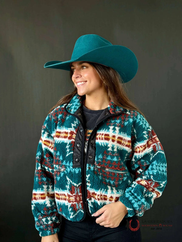 Rock&Roll Womens Aztec Printed Jacket teal BW92C02116