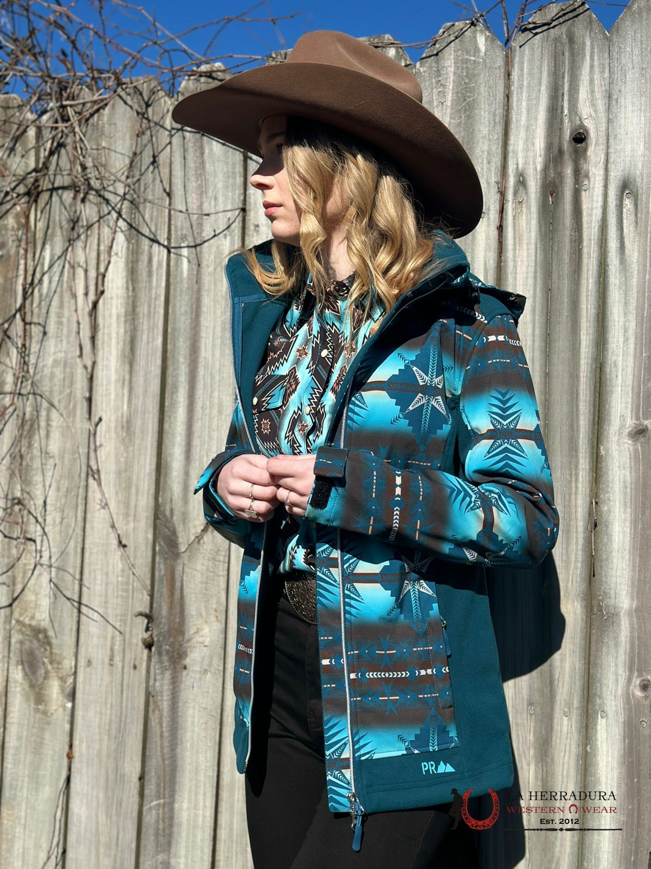 Rock&Roll Womens Blue Printed Aztec Softshell Jacket Ropa Mujeres