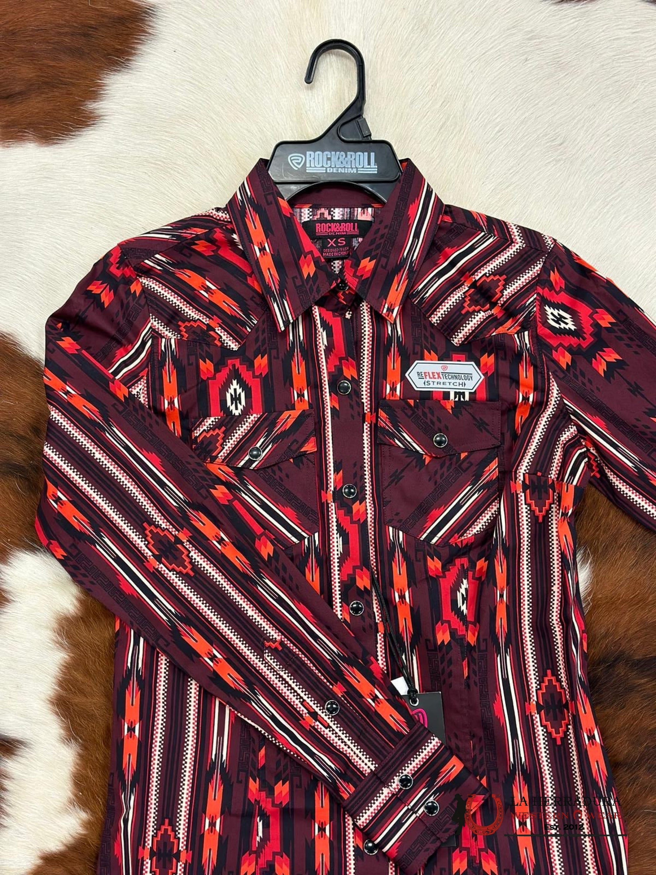 ROCK&ROLL WOMENS BURGUNDY GEO SNAP SHIRT RRWSOSRZ1K ROPA MUJERES