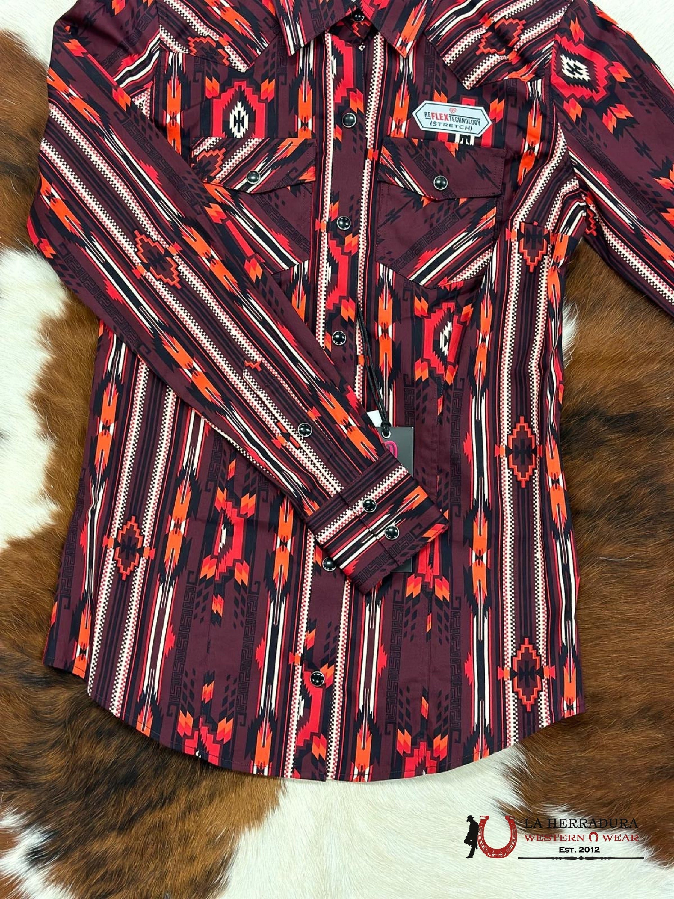 ROCK&ROLL WOMENS BURGUNDY GEO SNAP SHIRT RRWSOSRZ1K ROPA MUJERES