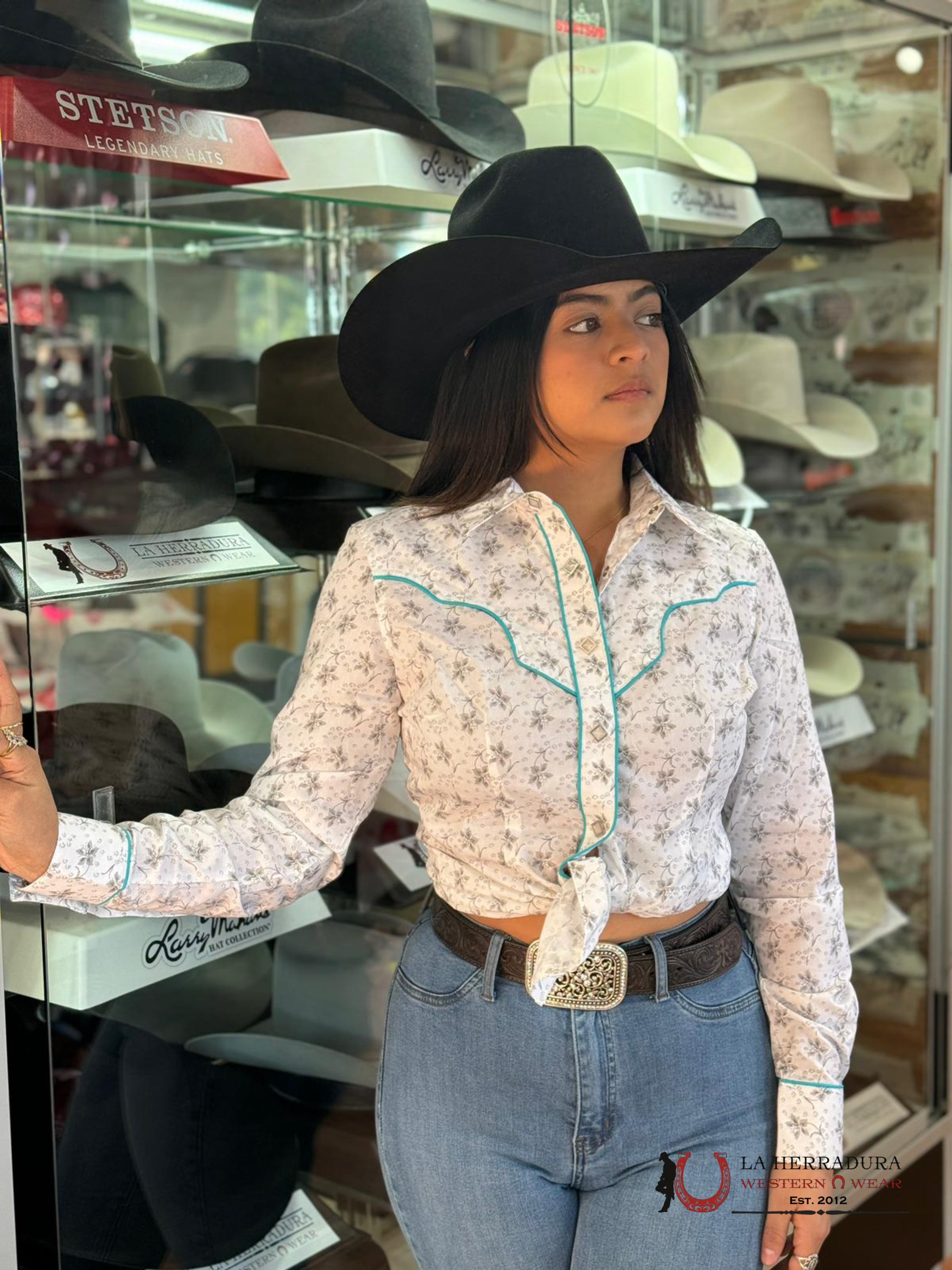 Rock&Roll Womens Charcoal Floral Snap With Piping Ropa Mujeres