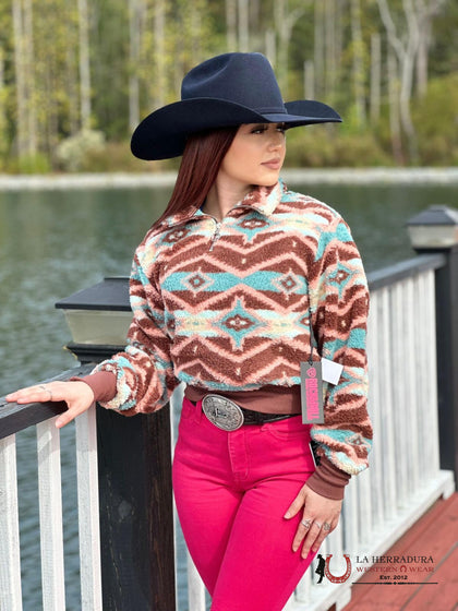 Rock&Roll Womens Chocolate Printed Sherpa Pullover RRWT91R04K